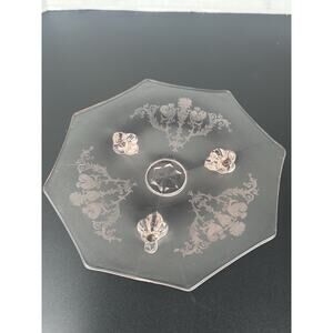 Paden City Amber 3 Footed Plate Pineapple Design Vintage Octagon Shaped 8½”